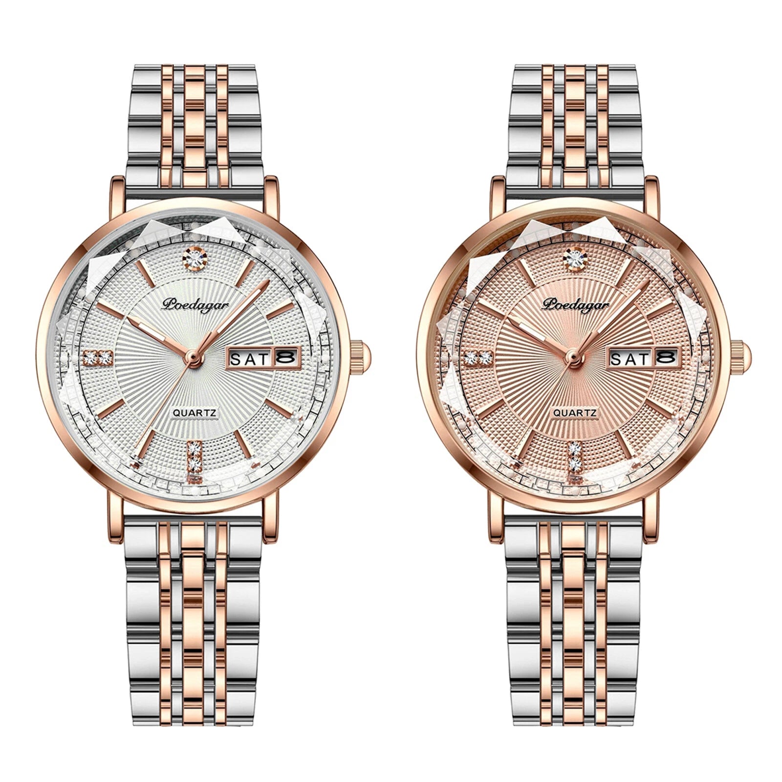 Women's Charm Stainless Steel Rhinestone Luminous Quartz Wrist Watch With Date
